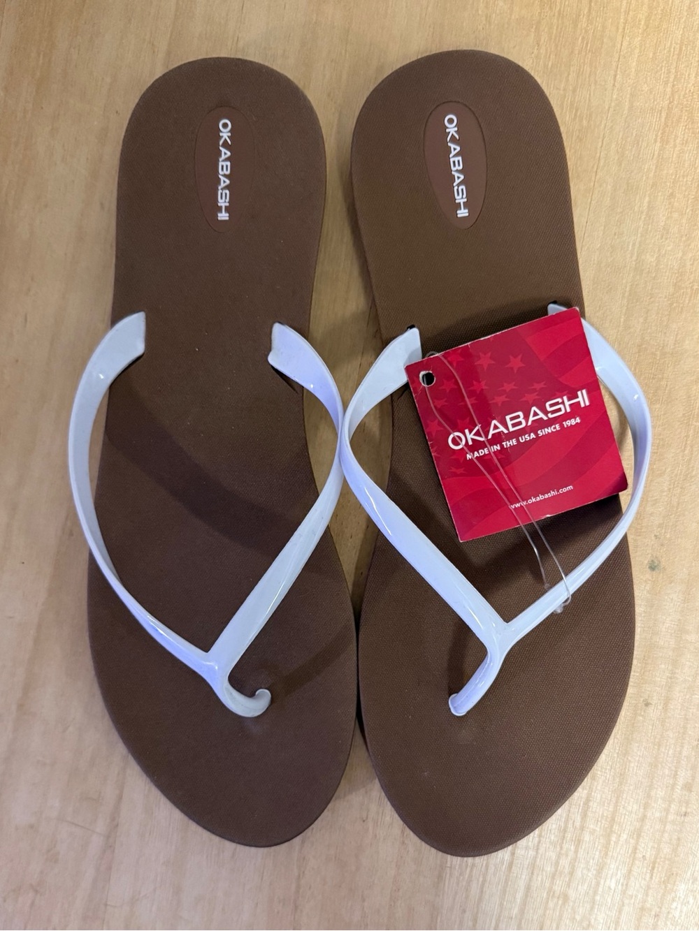 Okabashi Brown & White Flip Flops - NWT